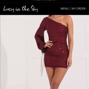 Cindy Lou One Shoulder Sequin Dress in Burgundy.  Brand new never worn.